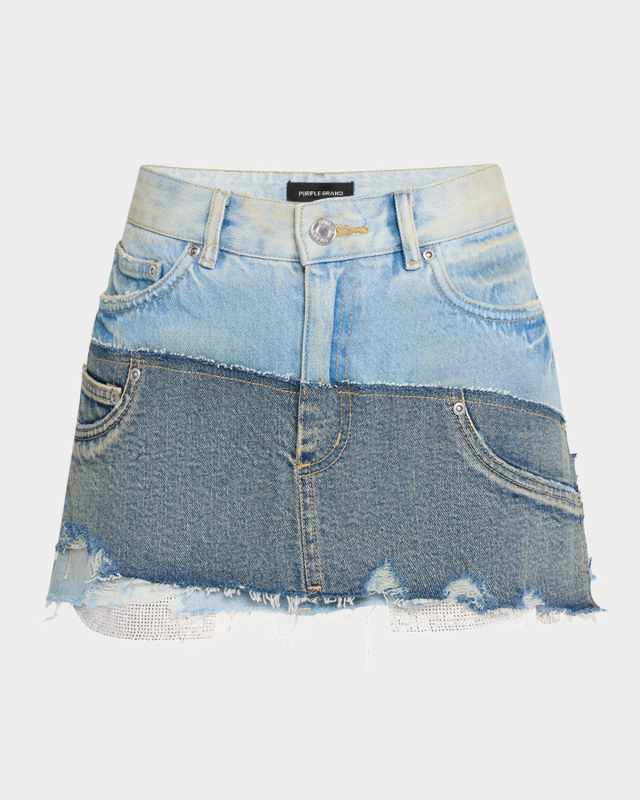 Deconstructed Double Denim Mini Skirt